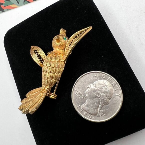 J J Jonette Gold Hummingbird Brooch - Picture 4 of 5
